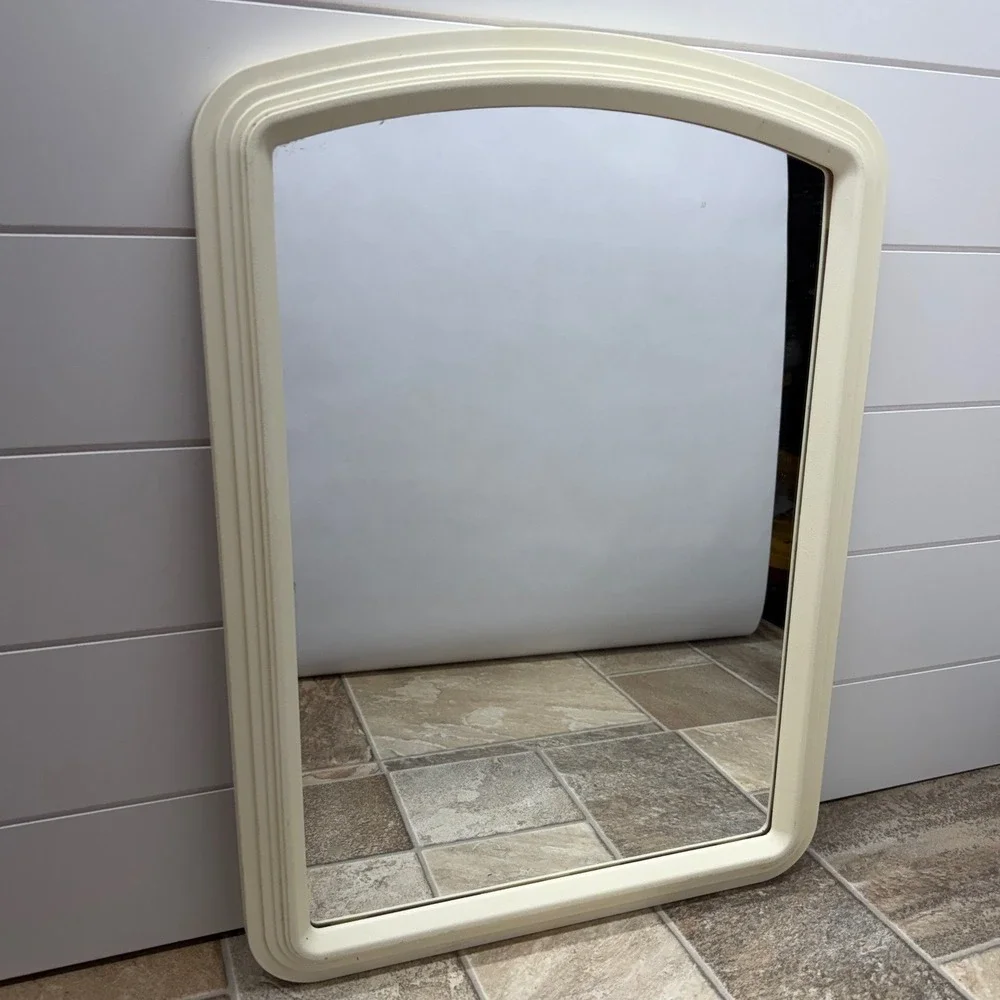 Vintage Stanley Works Arched Wall Mirror Off-White Cream TAT4102WT-1319 16x21